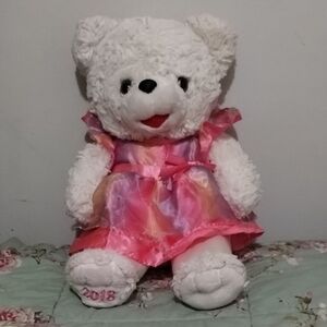 Charming White 2018 Plush Bear in Pink Dress
